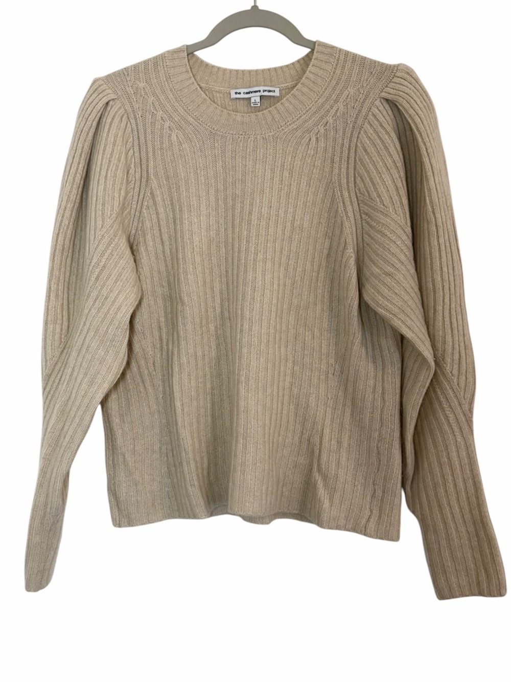 The Cashmere Project 100% Cashmere Ribbed Puff Sleeve Sweater Size L Fall Soft